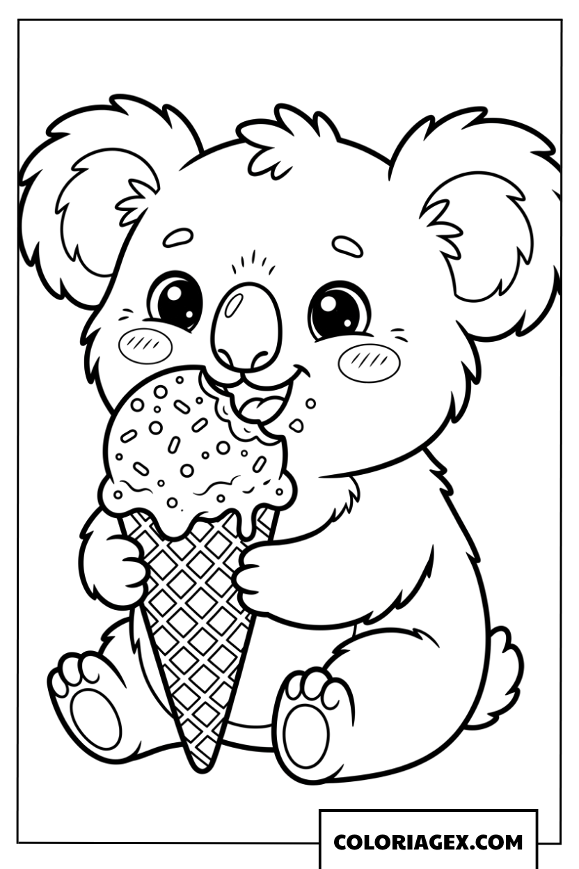 Coloriage de Koala gourmand dégustant une glace