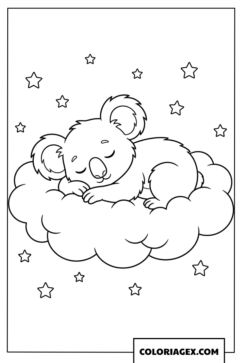Coloriage de Koala mignon qui dort sur un nuage