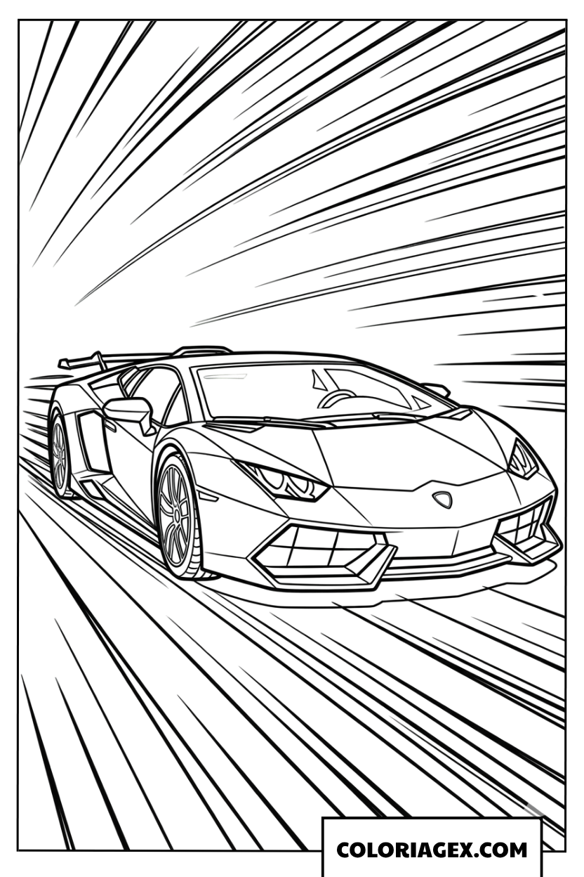 Coloriage de Lamborghini lancée a toute vitesse