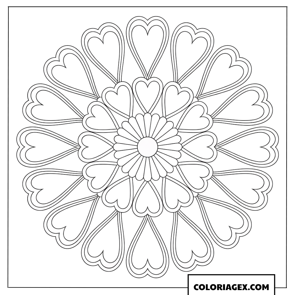 Coloriage de Mandala fleur en forme de cœur