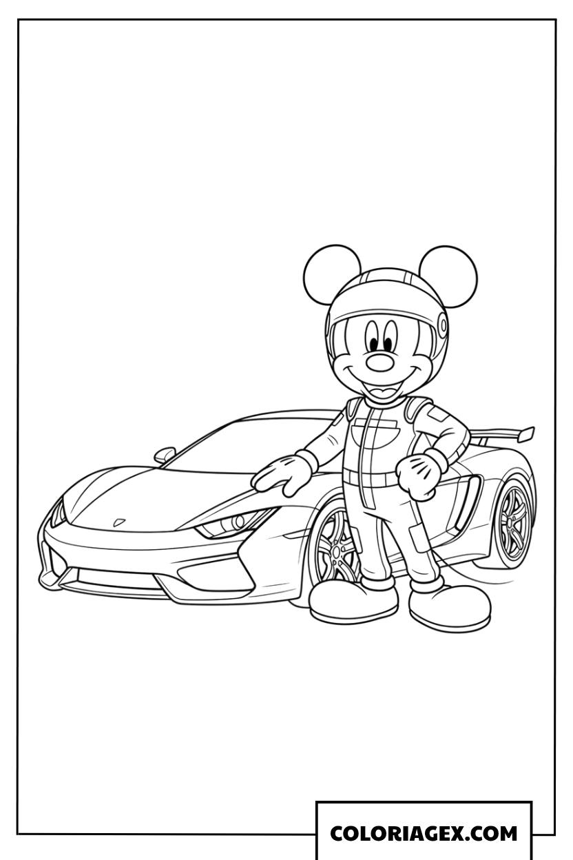 Coloriage de Mickey avec une super car