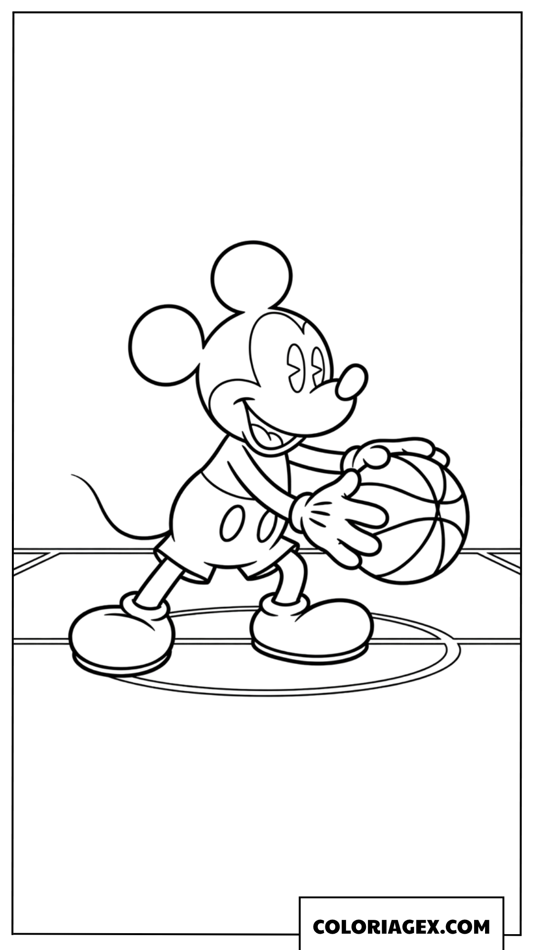 Coloriage de Mickey dribblant sur le terrain