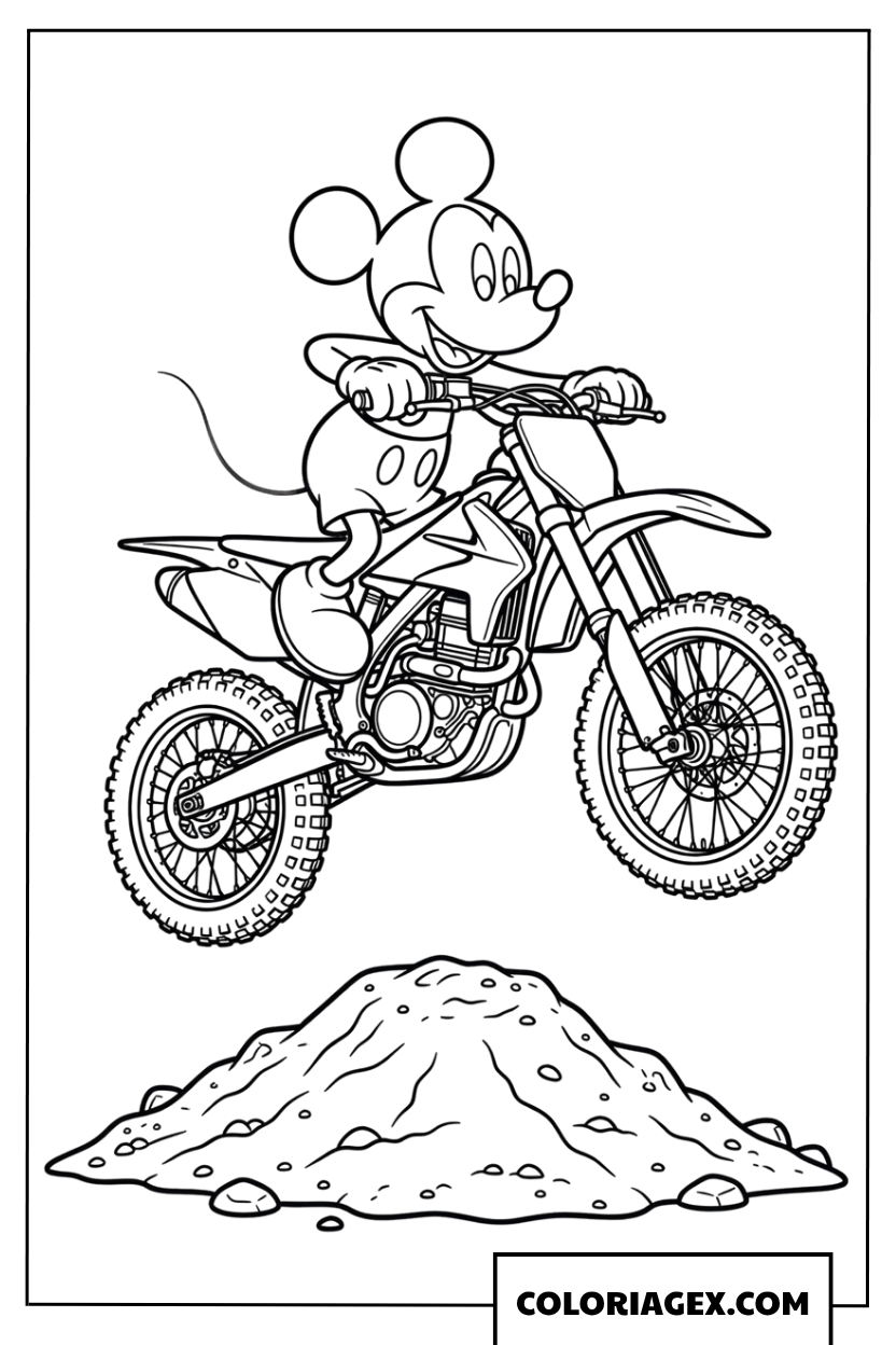 Coloriage de Mickey en moto tout terrain