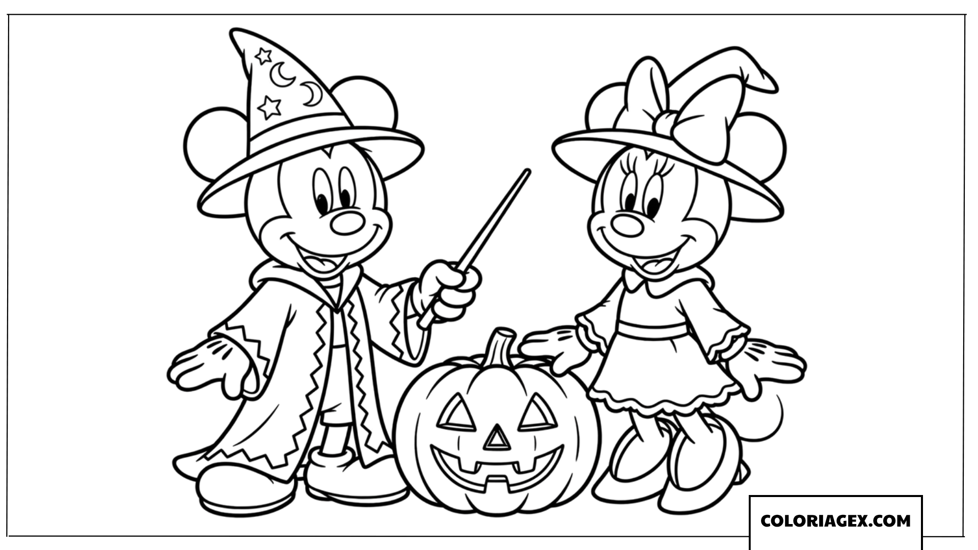 Coloriage de Mickey et Minnie déguisés pour la fête d'Halloween