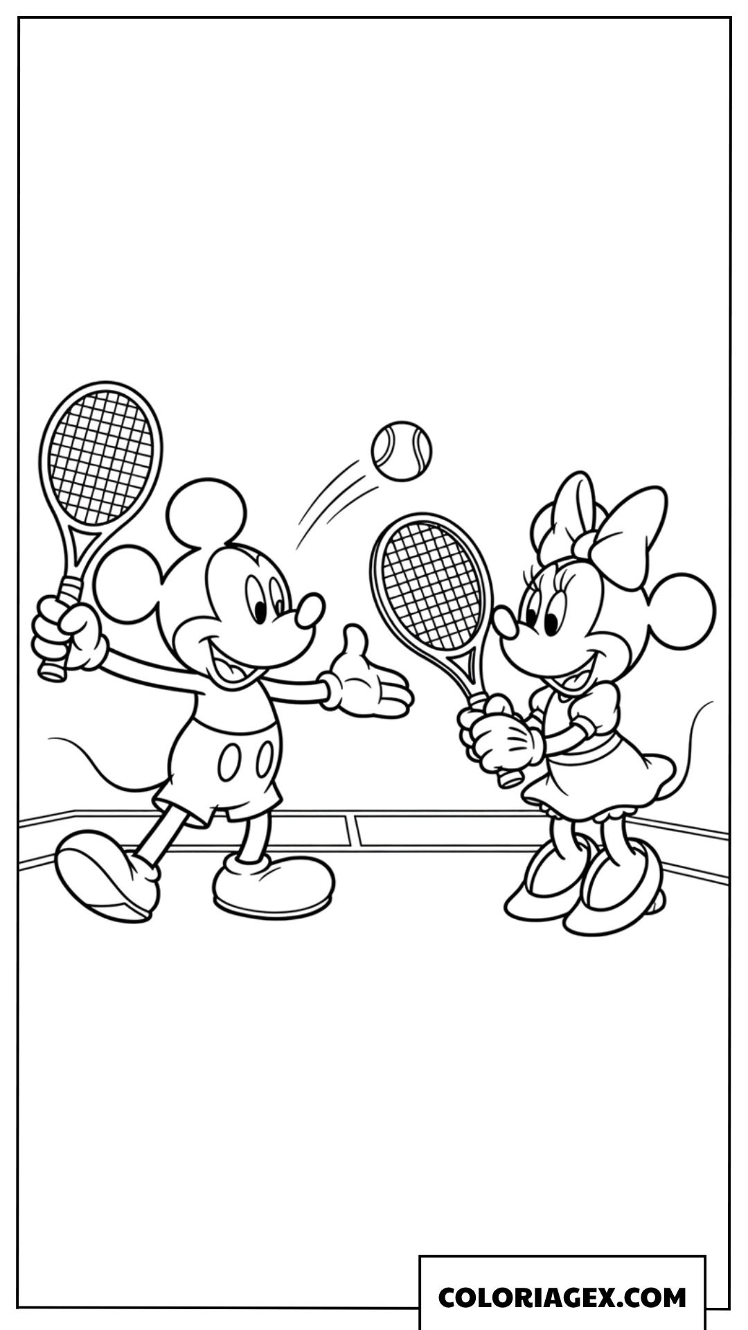Coloriage de Mickey et Minnie jouant un match de tennis ensemble