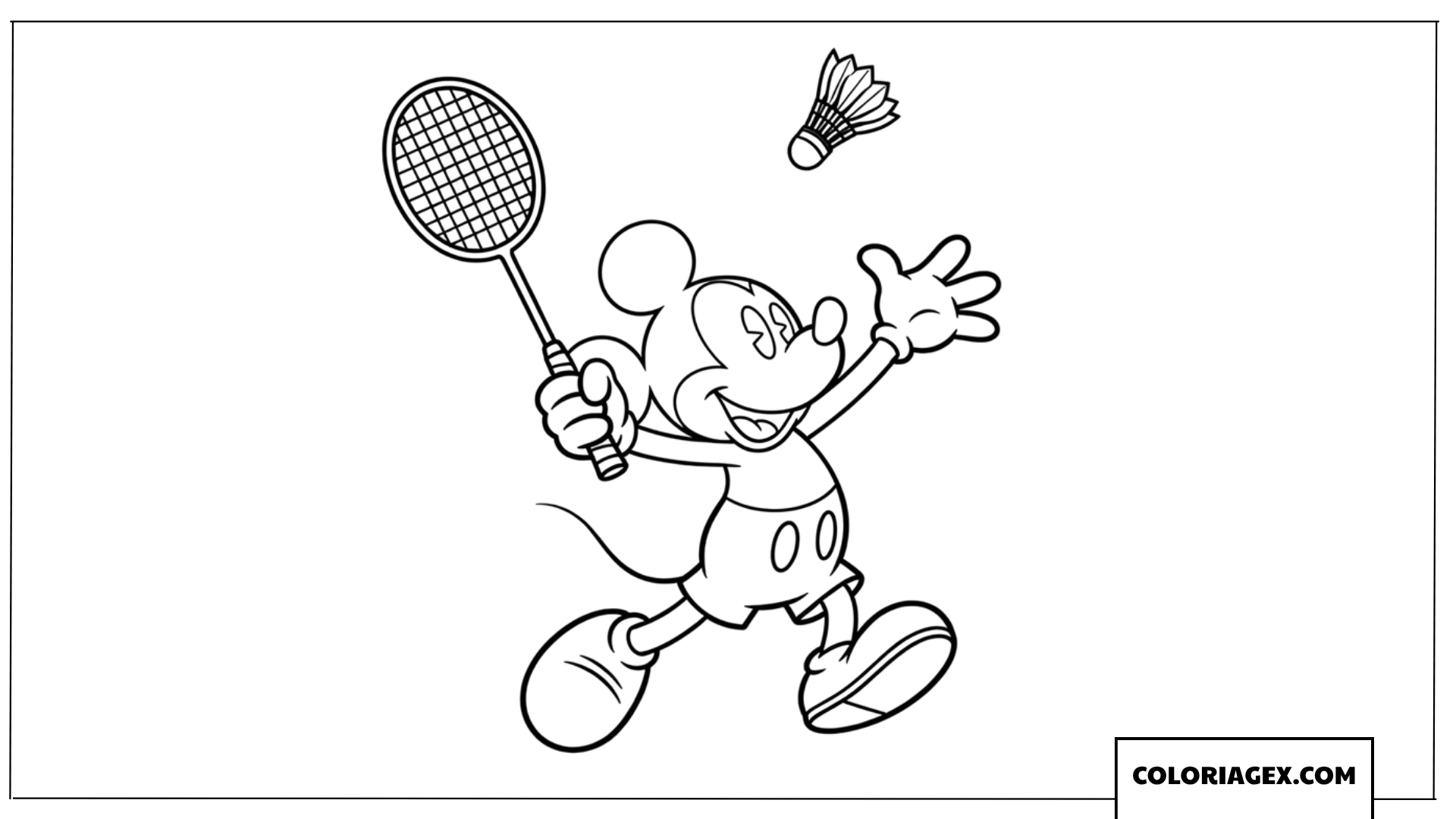 Coloriage de Mickey jouant au badminton