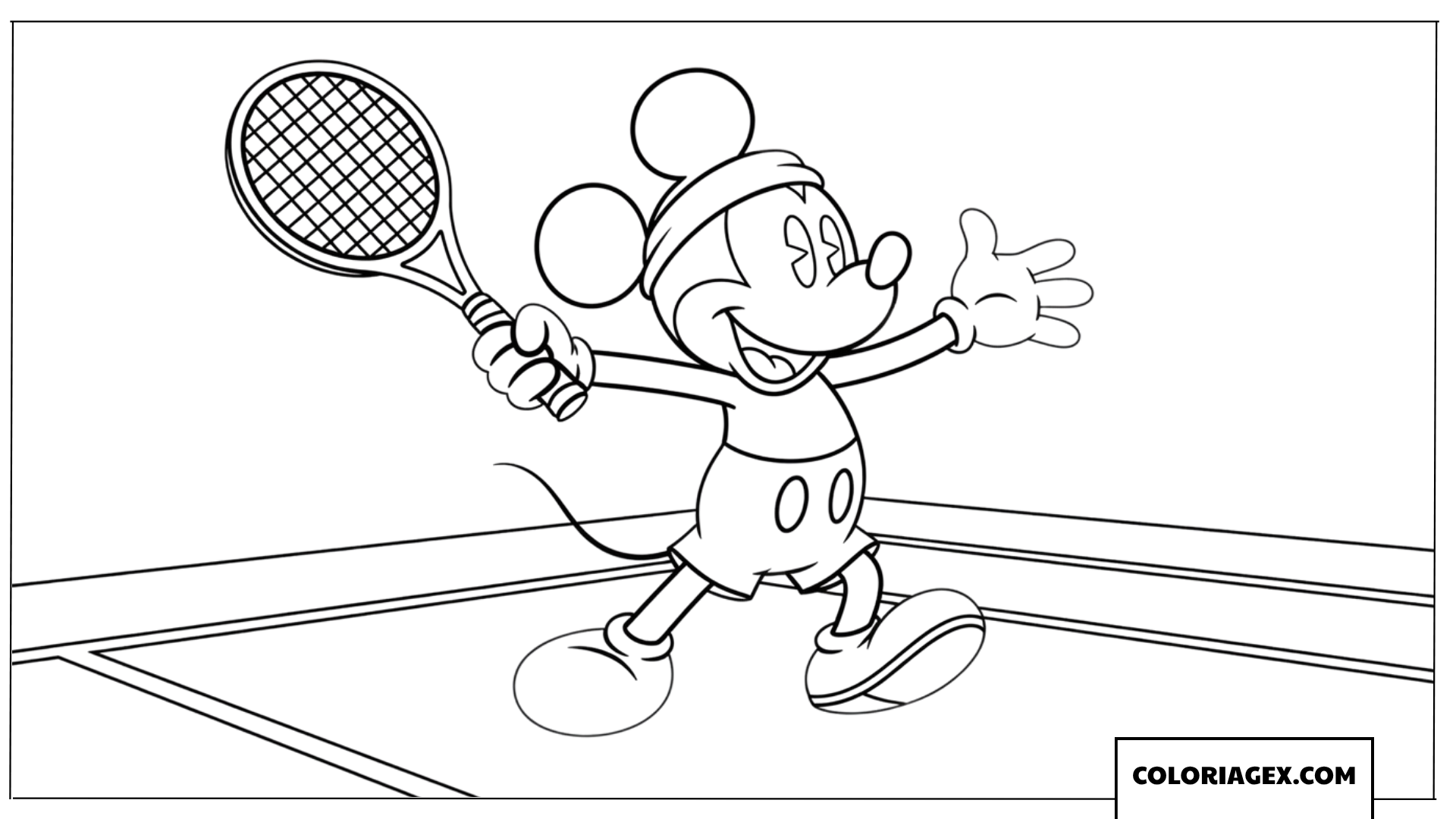 Coloriage de Mickey jouant au tennis