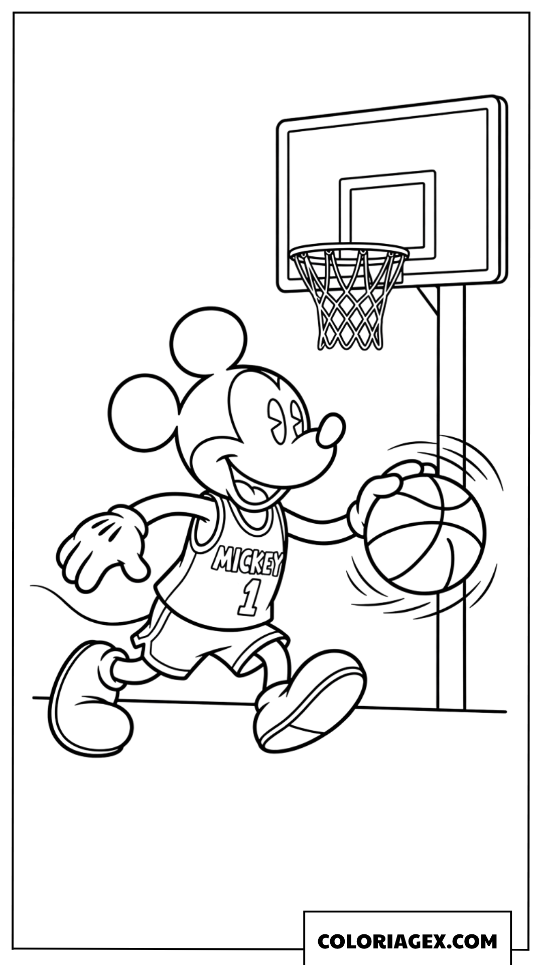 Coloriage de Mickey joueur de basket-ball professionnel