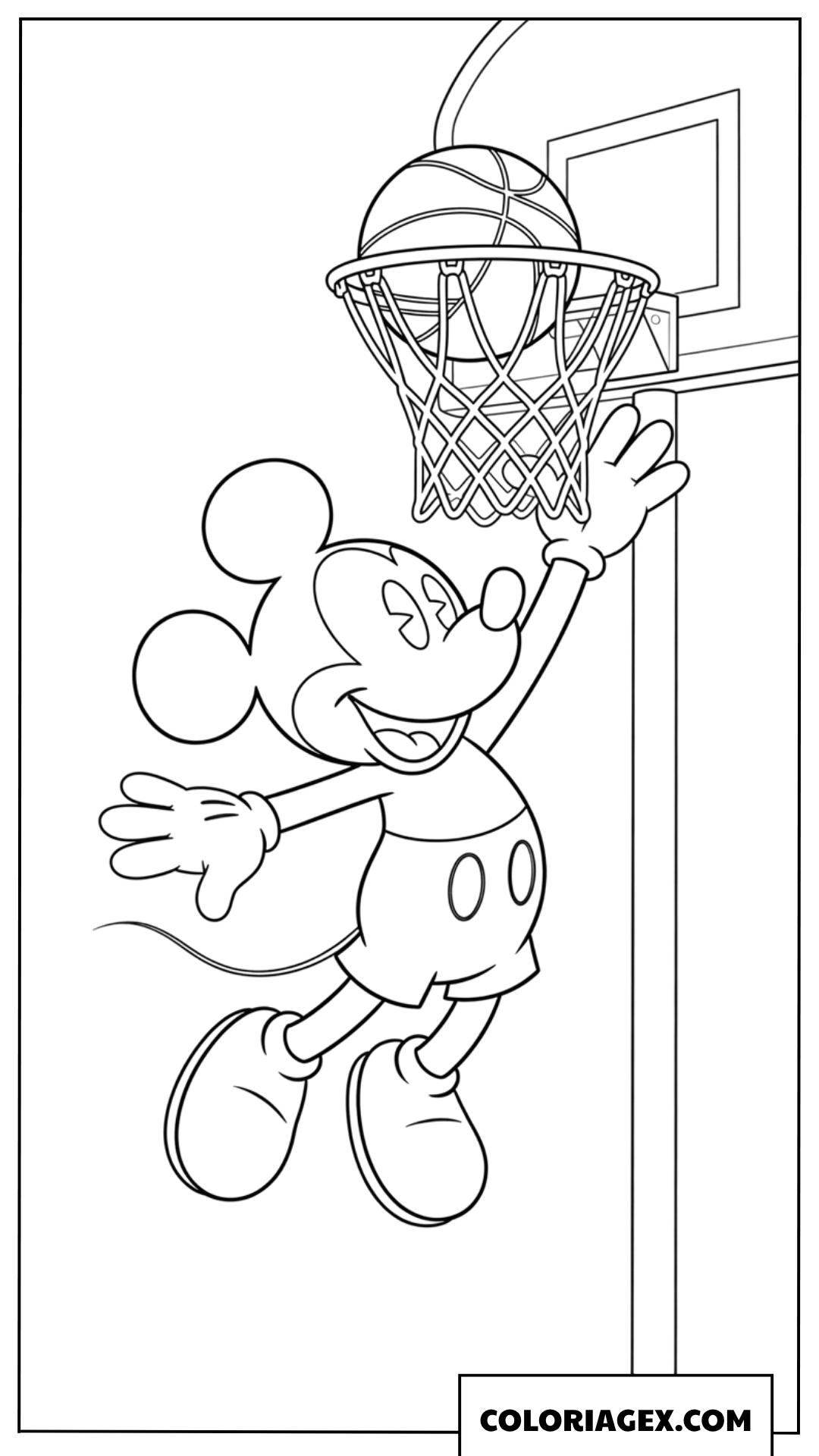 Coloriage de Mickey marquant un panier