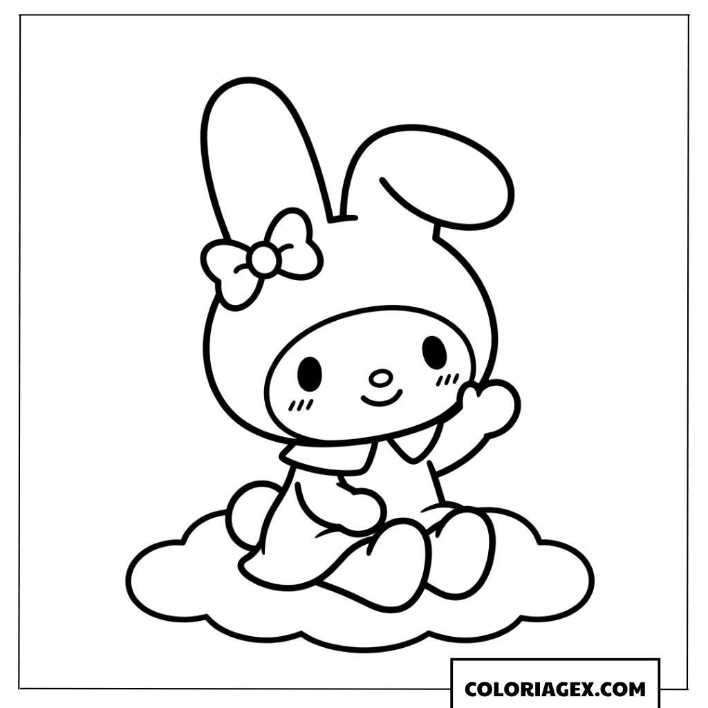 Coloriage de My Melody assise sur un nuage