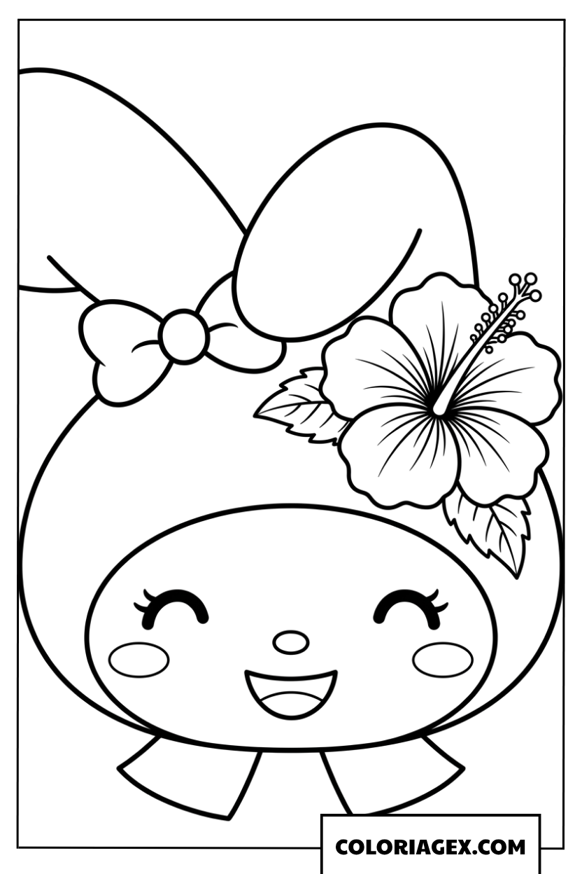 Coloriage de My Melody avec une fleur d hibiscus