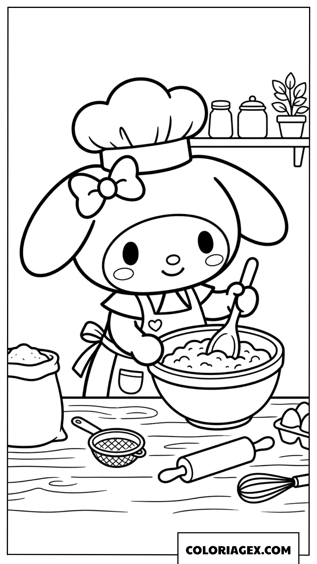 Coloriage de My Melody en petite chef pâtissière