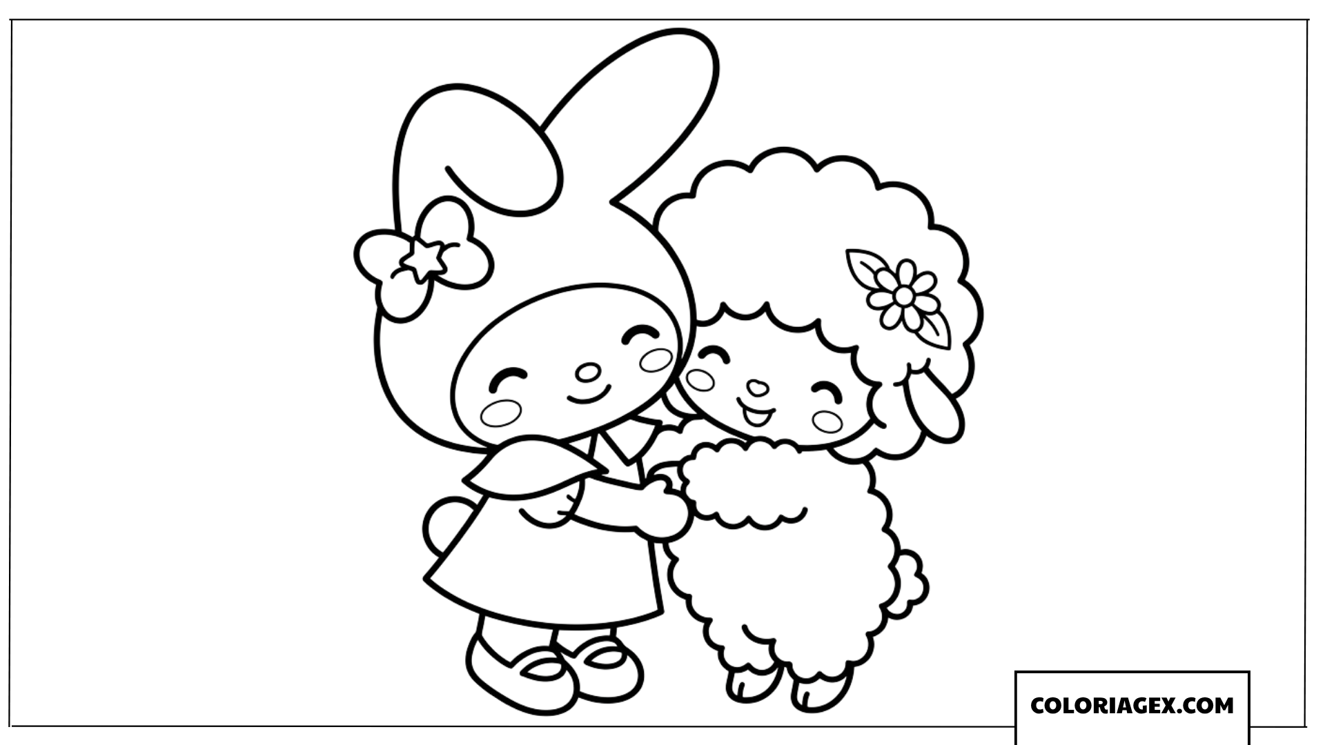 Coloriage de My Melody faisant un câlin à My Sweet Piano