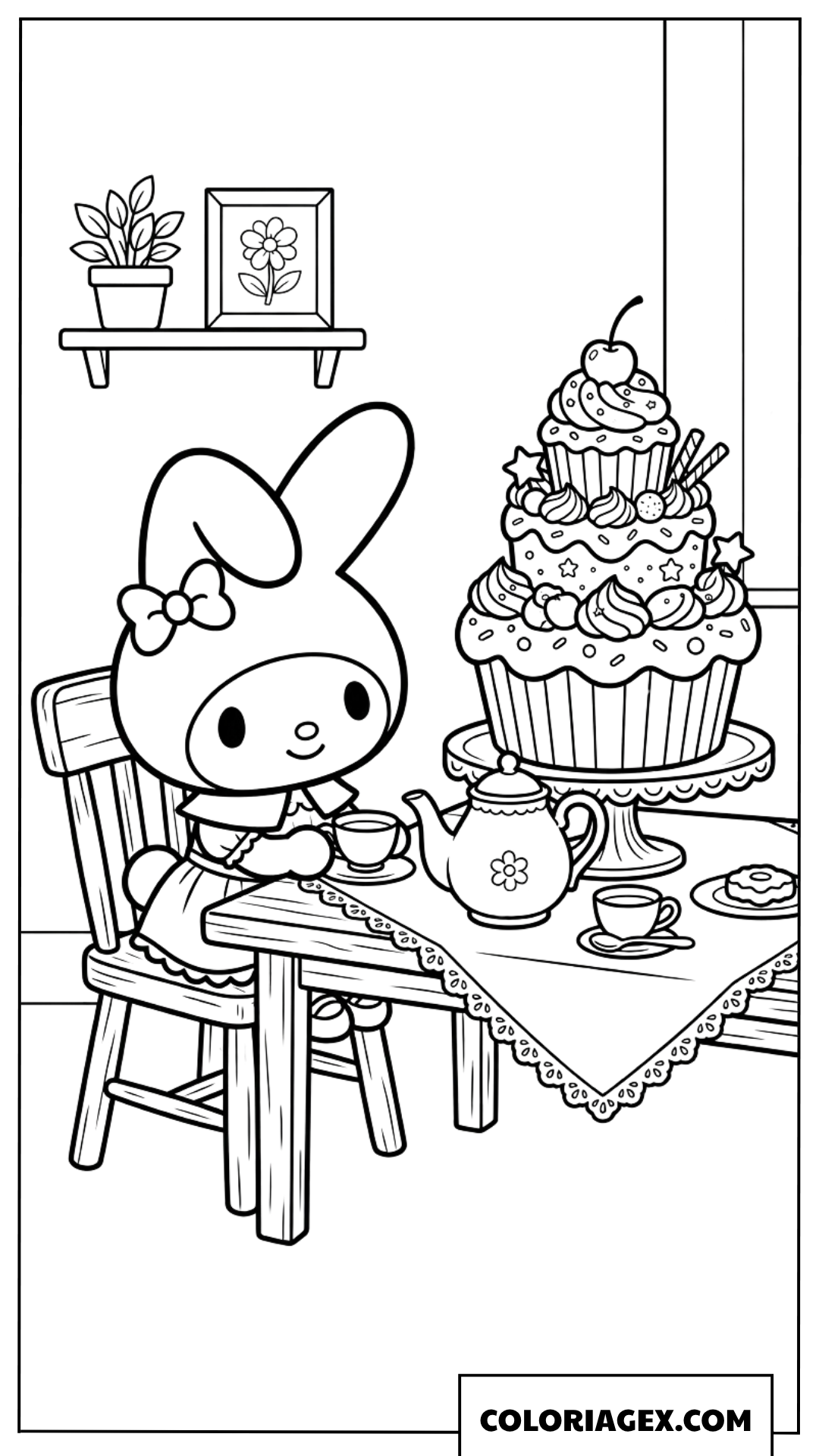 Coloriage de My Melody lors d un goûter gourmand