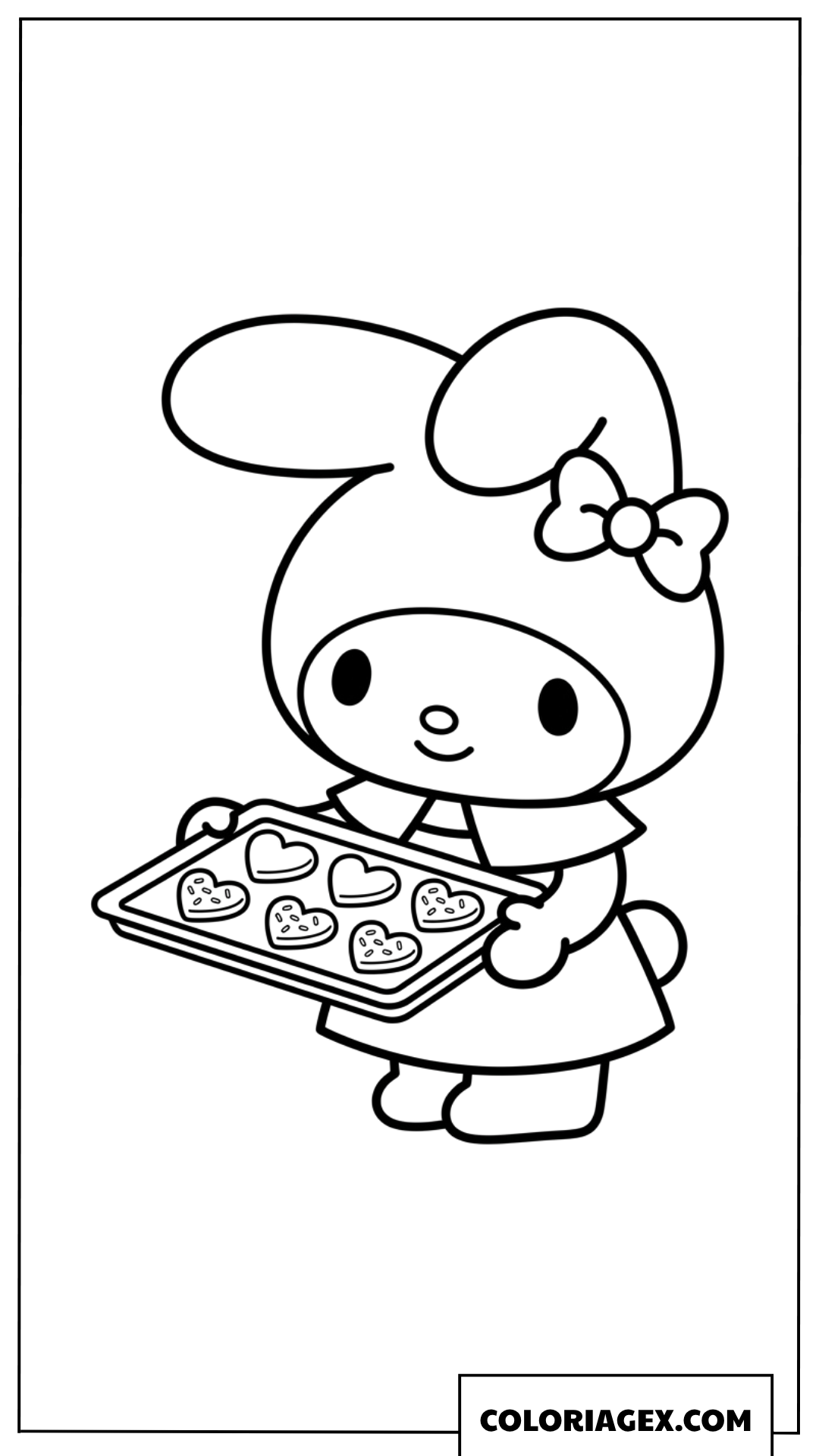 Coloriage de My Melody portant un plateau de biscuits