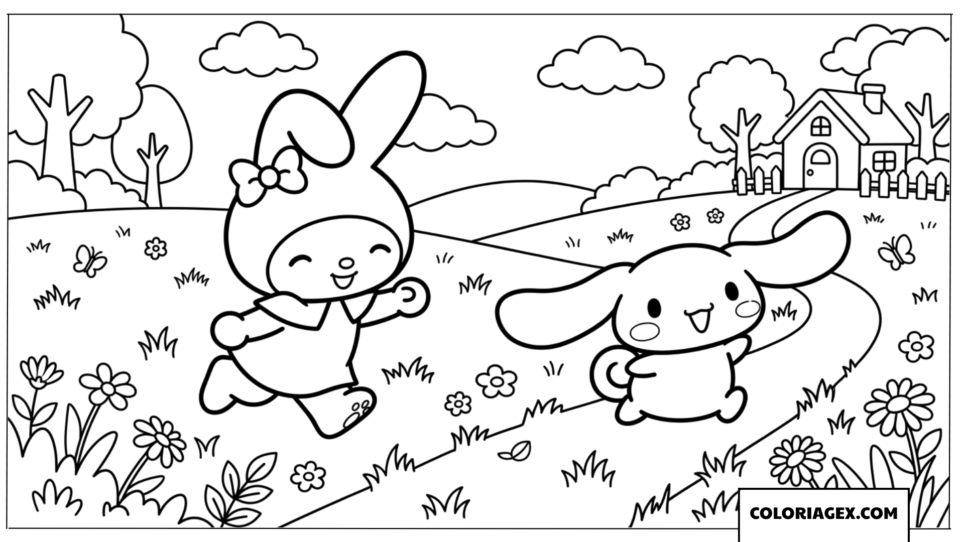 Coloriage de My Melody s amusant avec Cinnamoroll