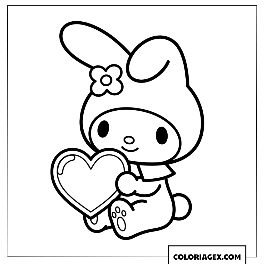 Coloriage de My Melody tenant un joli cœur