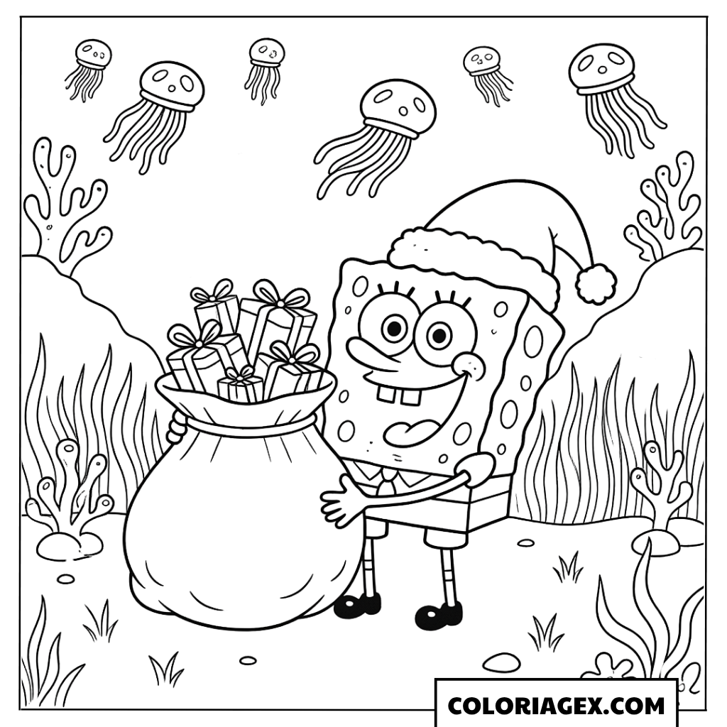 Coloriage de Noël avec Bob l'éponge