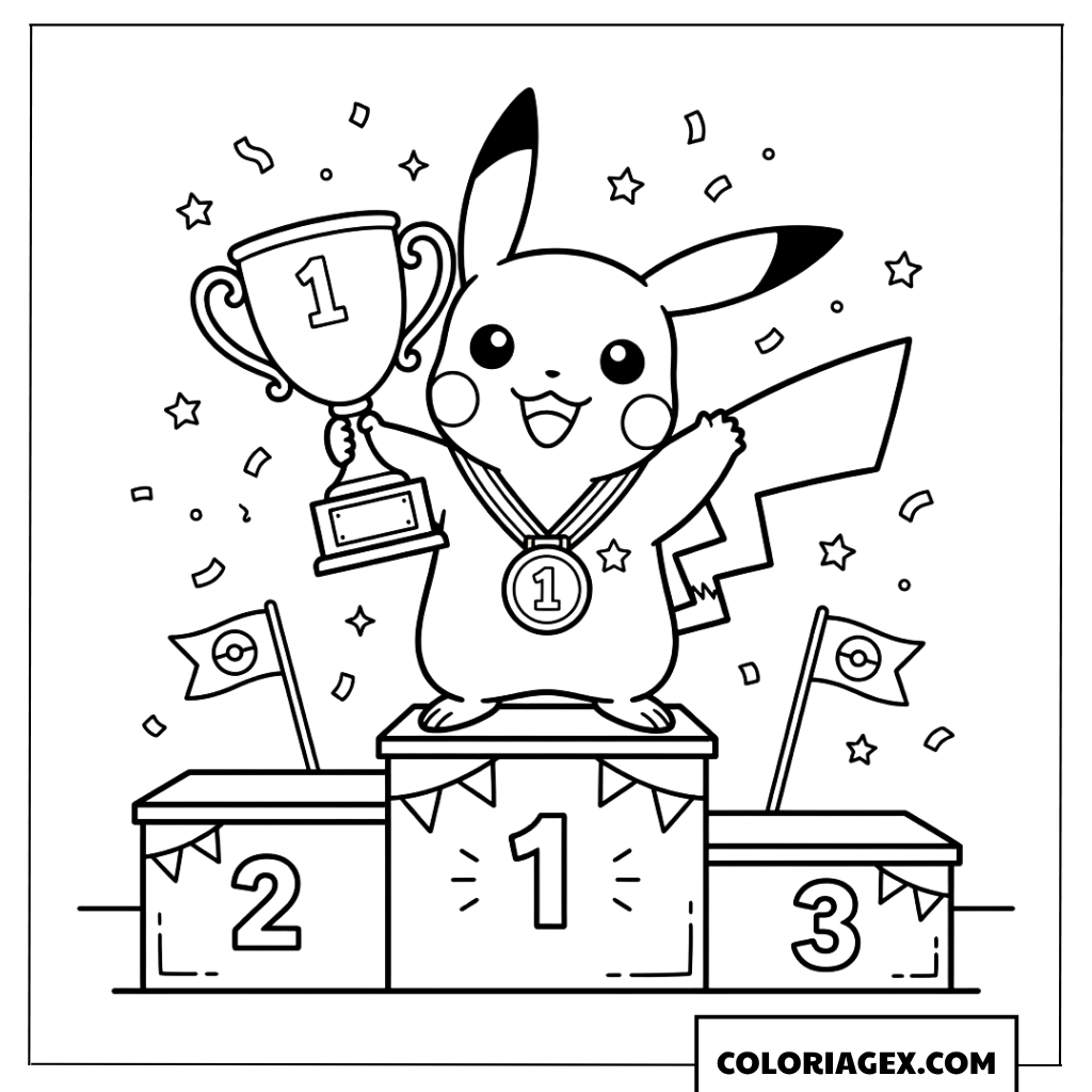Coloriage de Pikachu gagnant le premier prix