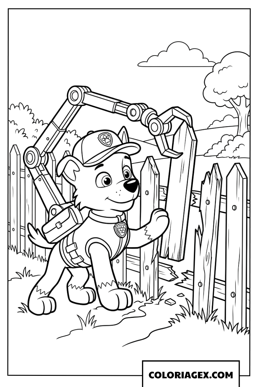 Coloriage de Rocky utilisant son bras mécanique