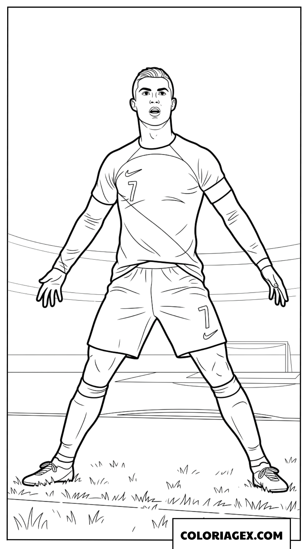 Coloriage de Ronaldo atterrissant en pose Siuuu
