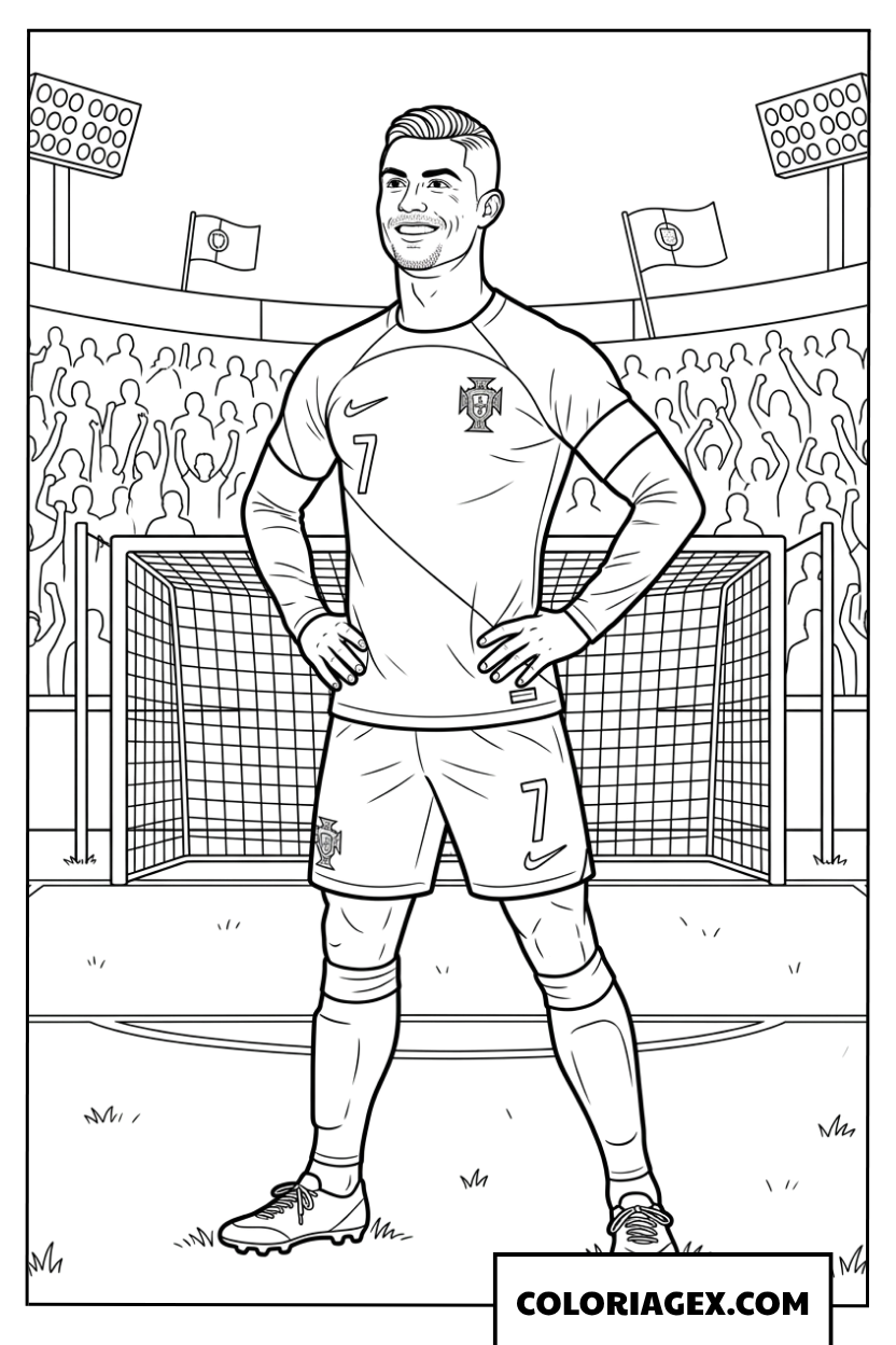 Coloriage de Ronaldo célébrant sa victoire avec assurance