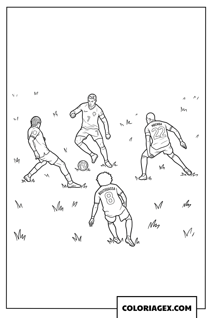 Coloriage de Ronaldo dribblant face a la defense de la RD Congo