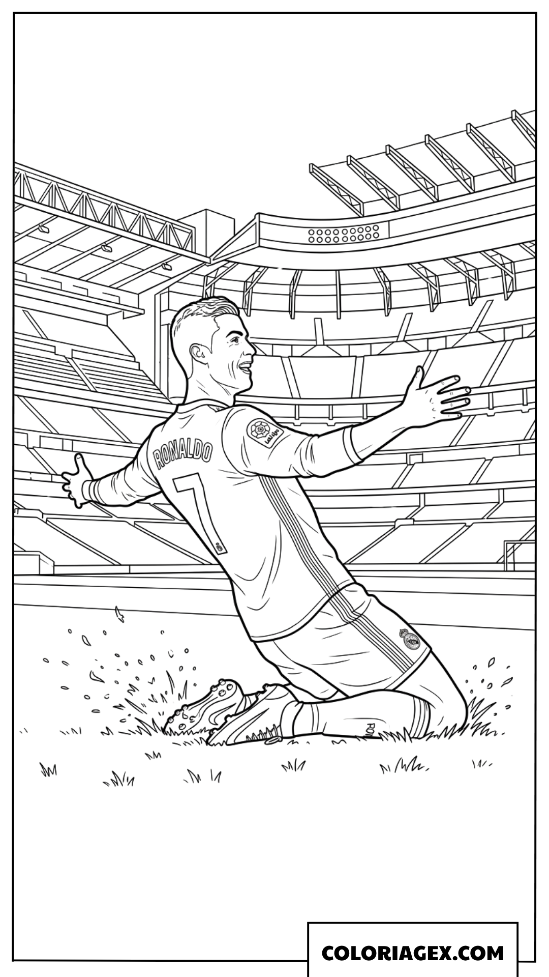 Coloriage de Ronaldo effectuant une glissade sur gazon