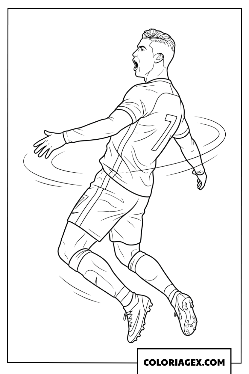 Coloriage de Ronaldo effectuant une rotation dans les airs