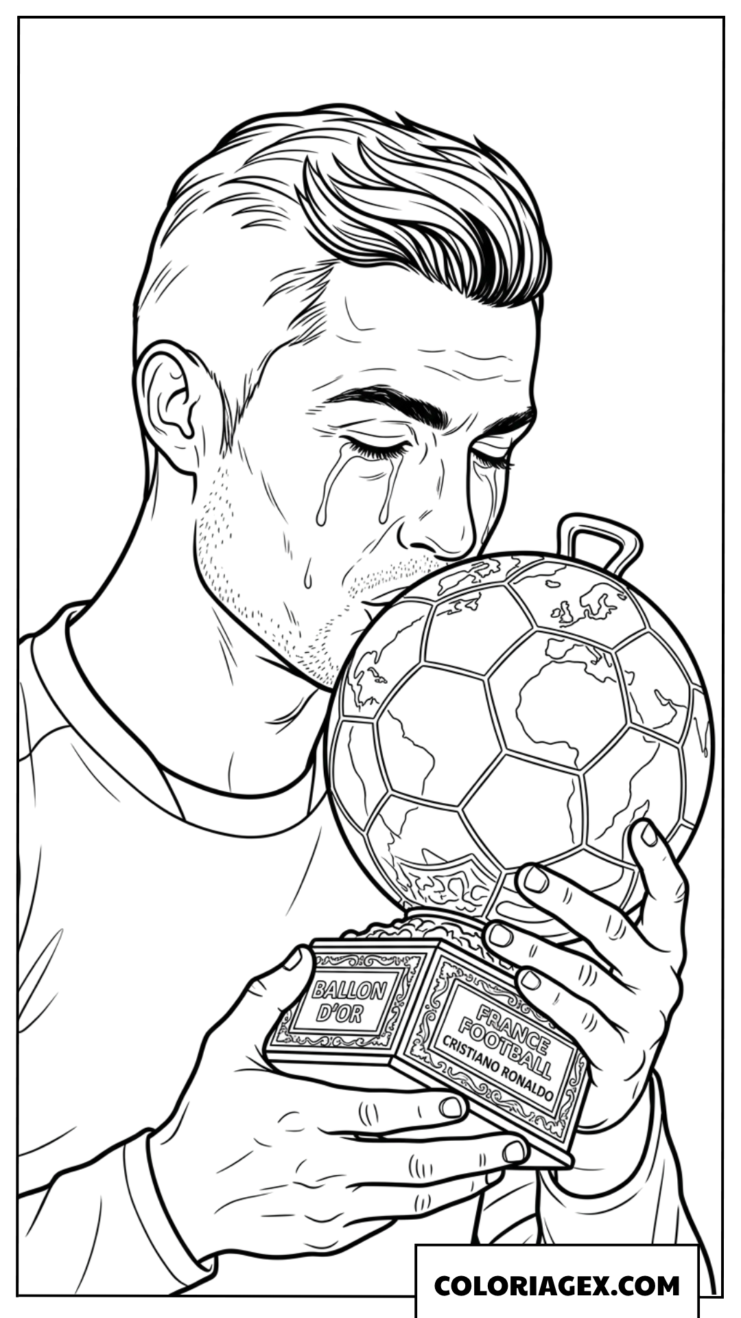 Coloriage de Ronaldo ému embrassant le Ballon d'Or