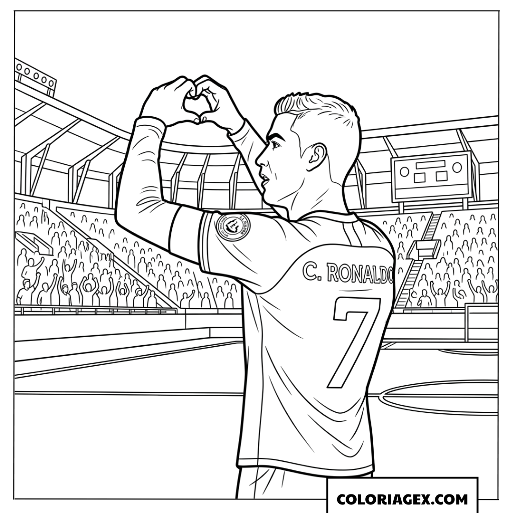 Coloriage de Ronaldo formant un cœur pour les fans