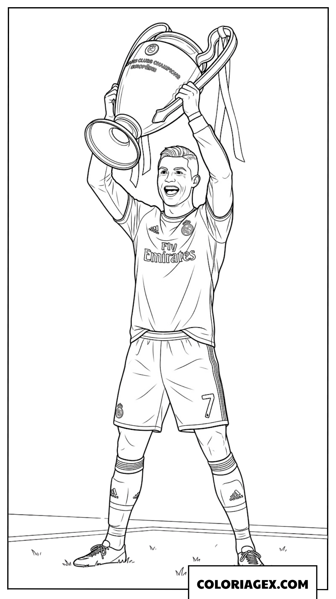 Coloriage de Ronaldo soulevant le trophée de la Ligue des Champions