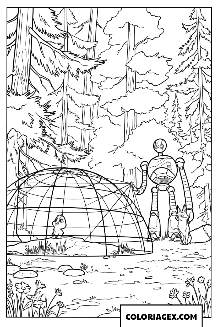 Coloriage de Roz protégeant le petit Brightbill