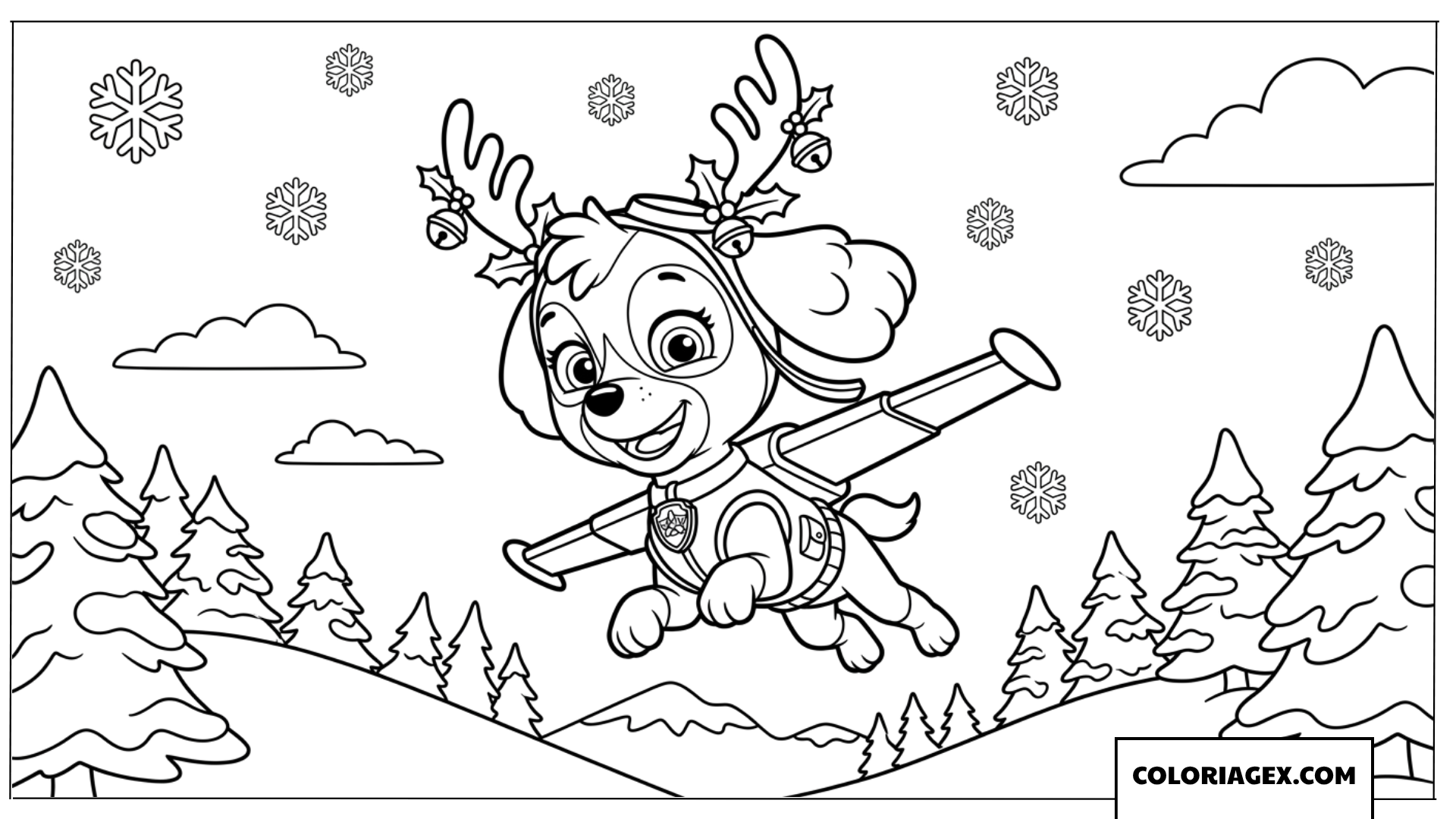 Coloriage de Skye volant dans la neige