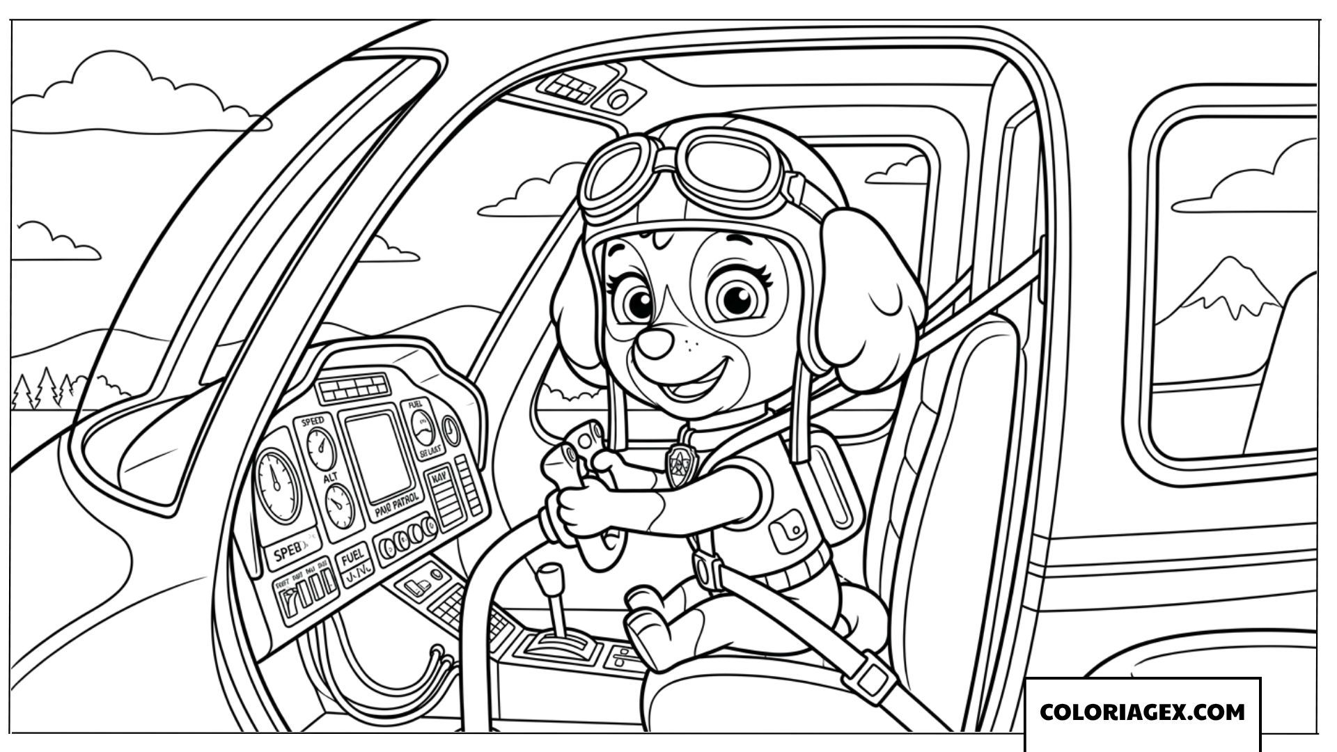 Coloriage de Stella aux commandes de son hélicoptère