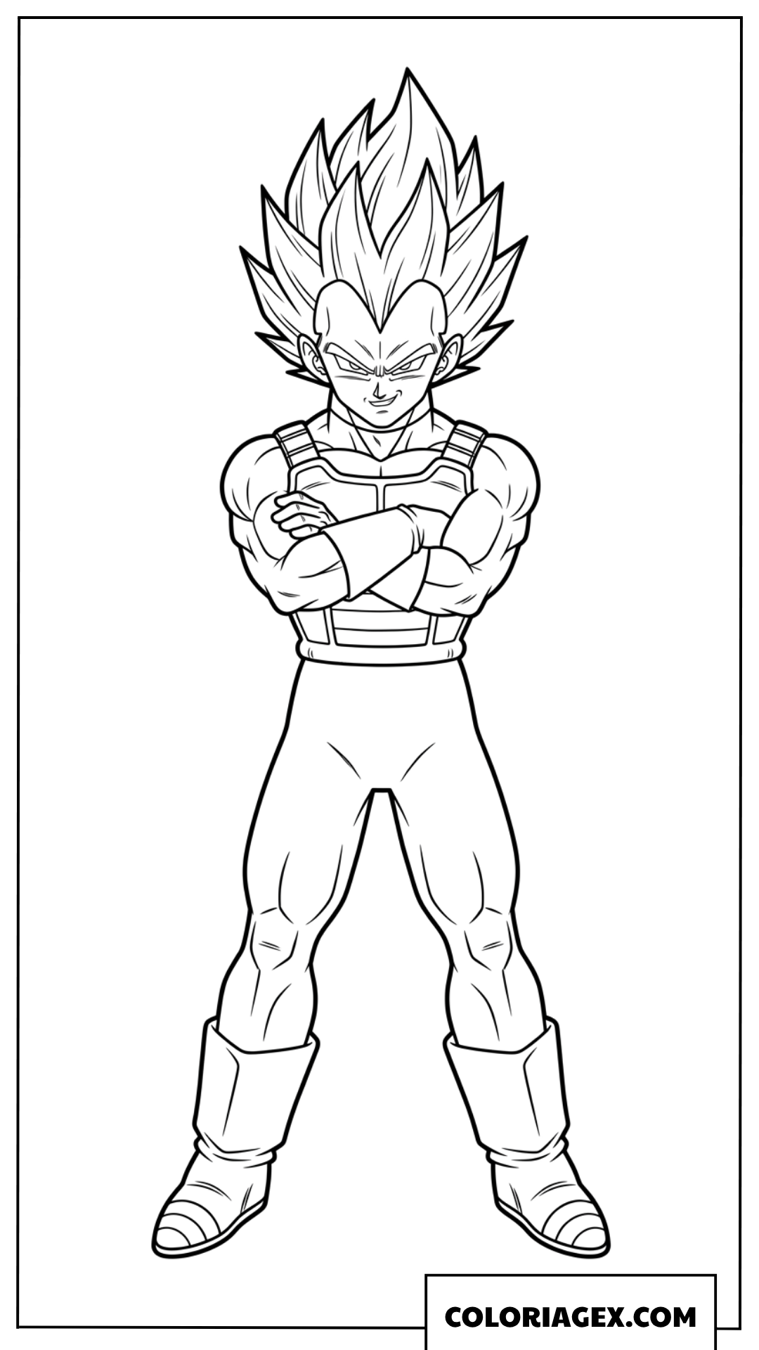 Coloriage de Vegeta croisant les bras avec confiance