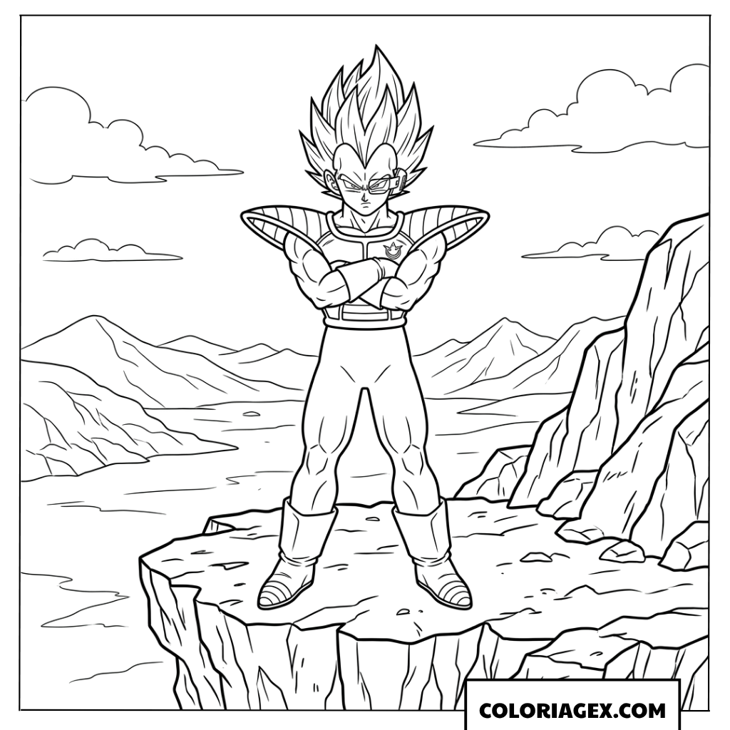Coloriage de Vegeta sur les rochers