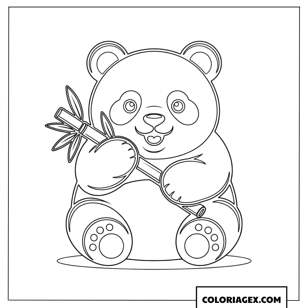 Coloriage de bebe panda mangeant du bambou