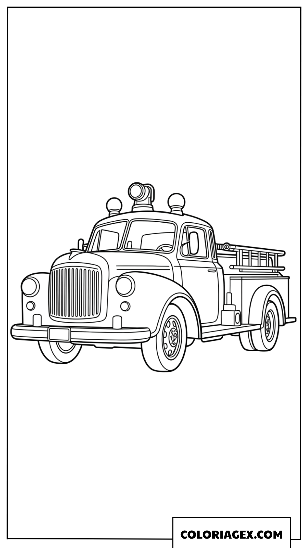 Coloriage de camion de pompier ancien avec echelle en bois