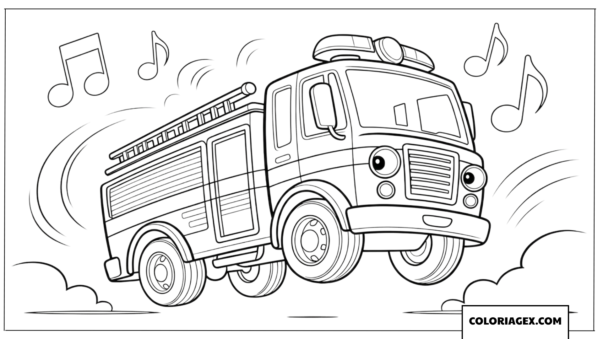 Coloriage de camion de pompier qui danse en musique