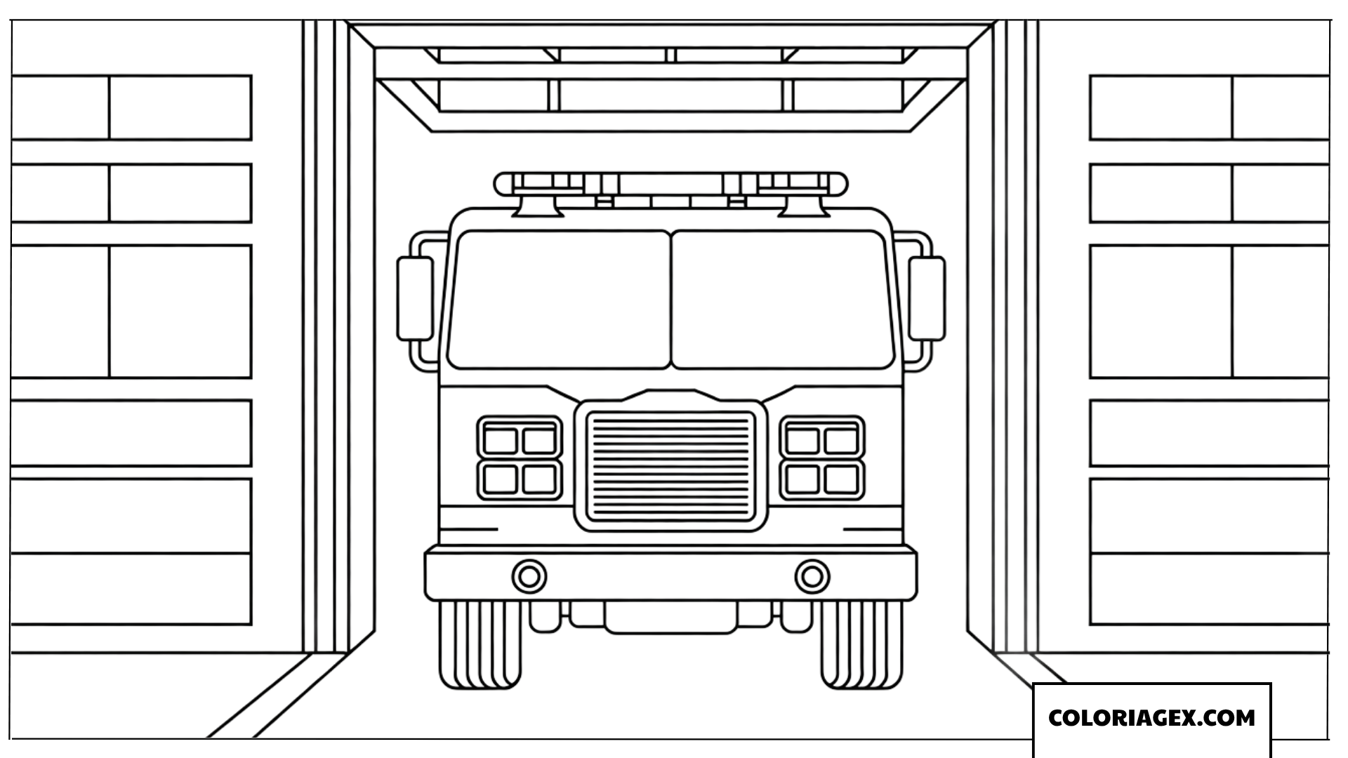 Coloriage de camion de pompier sortant de la caserne