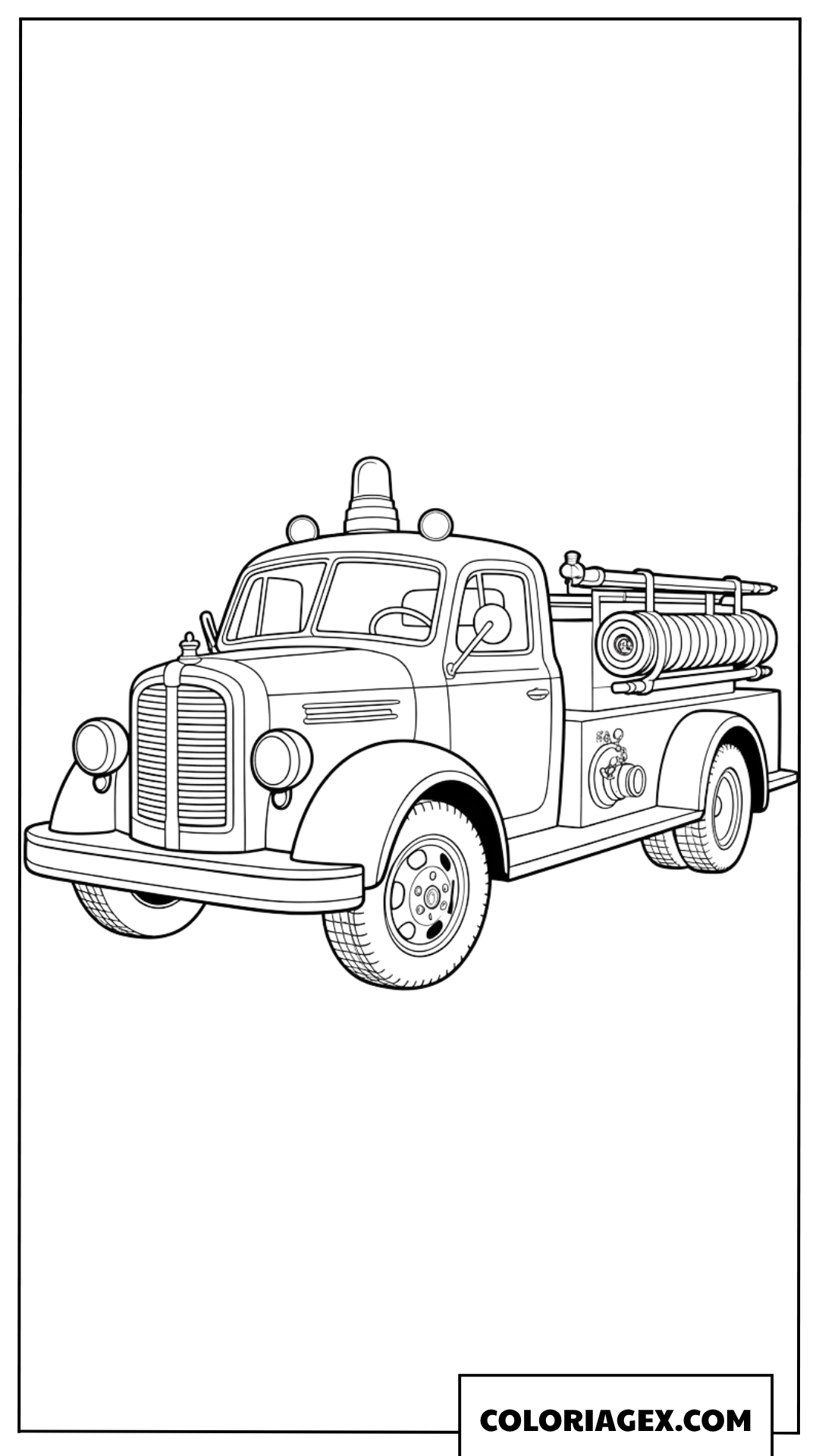 Coloriage de camion de pompier vintage dans une ville ancienne
