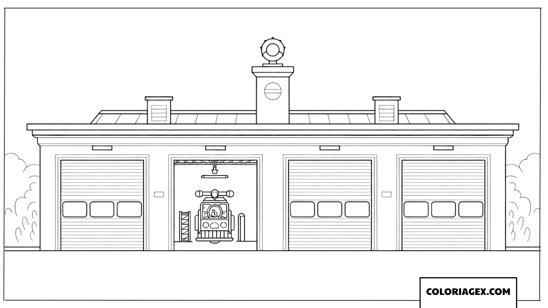 Coloriage de caserne de pompiers moderne