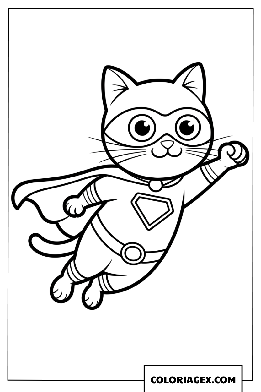 Coloriage de chat super heros en plein vol