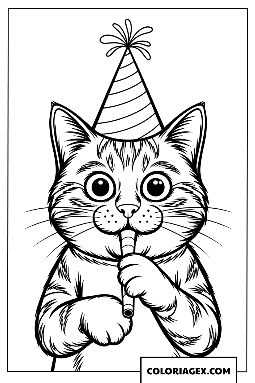 Coloriage de chaton joyeux pour une fete d anniversaire