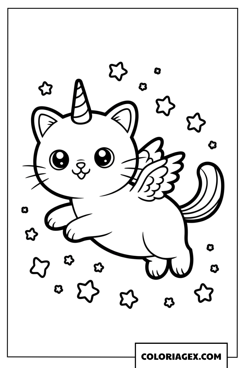 Coloriage de chaton licorne magique et adorable