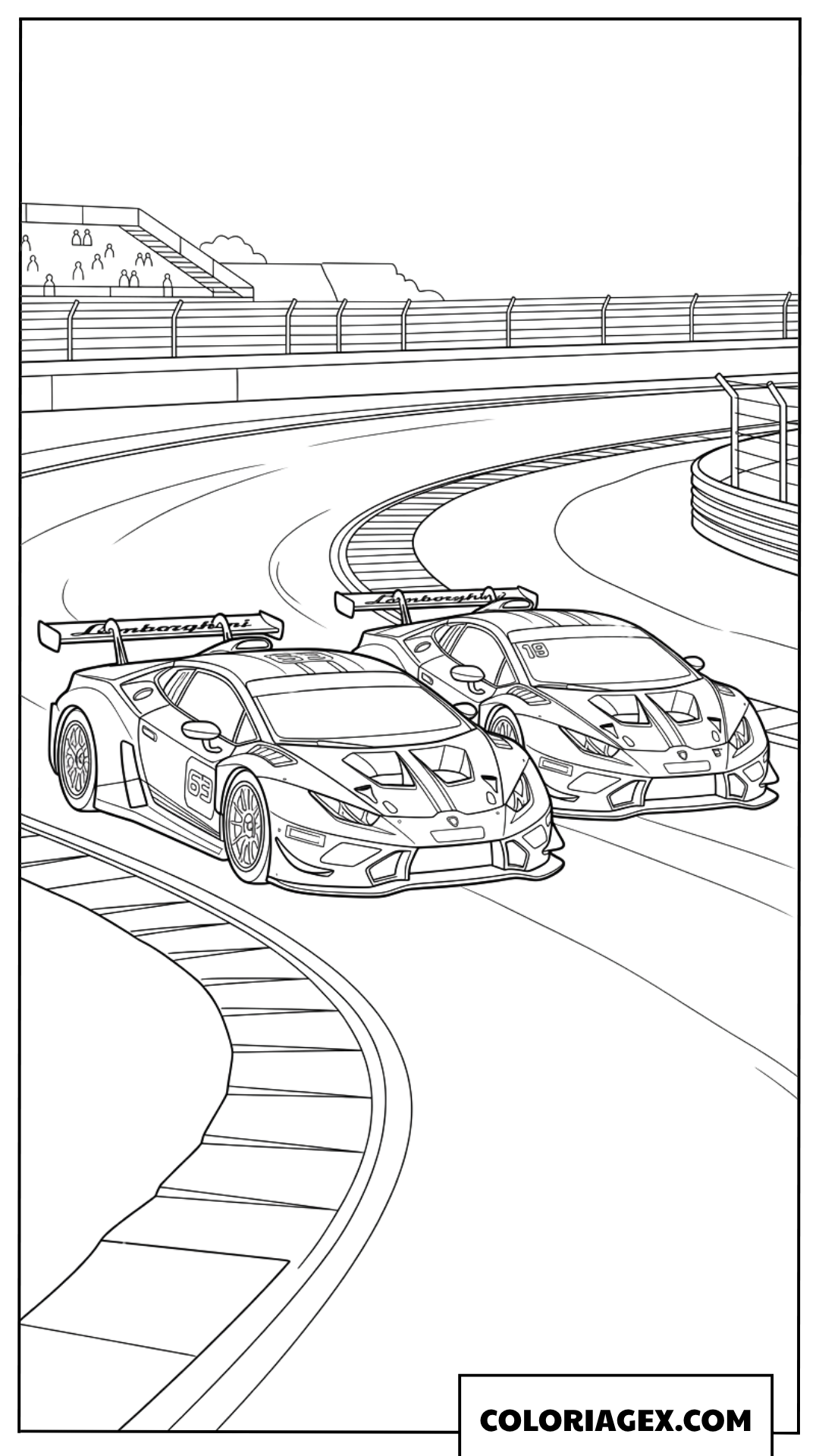 Coloriage de deux Lamborghini en pleine course compétitive