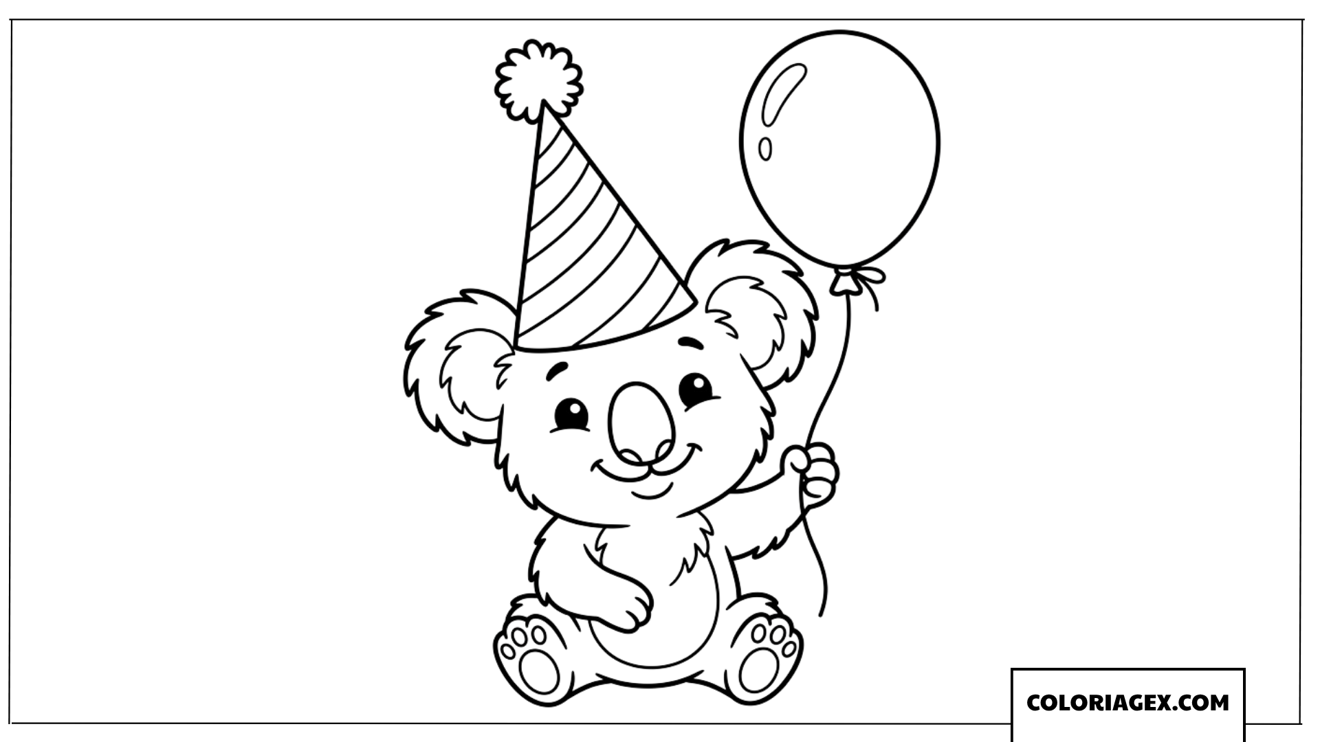 Coloriage de koala avec un ballon et un chapeau