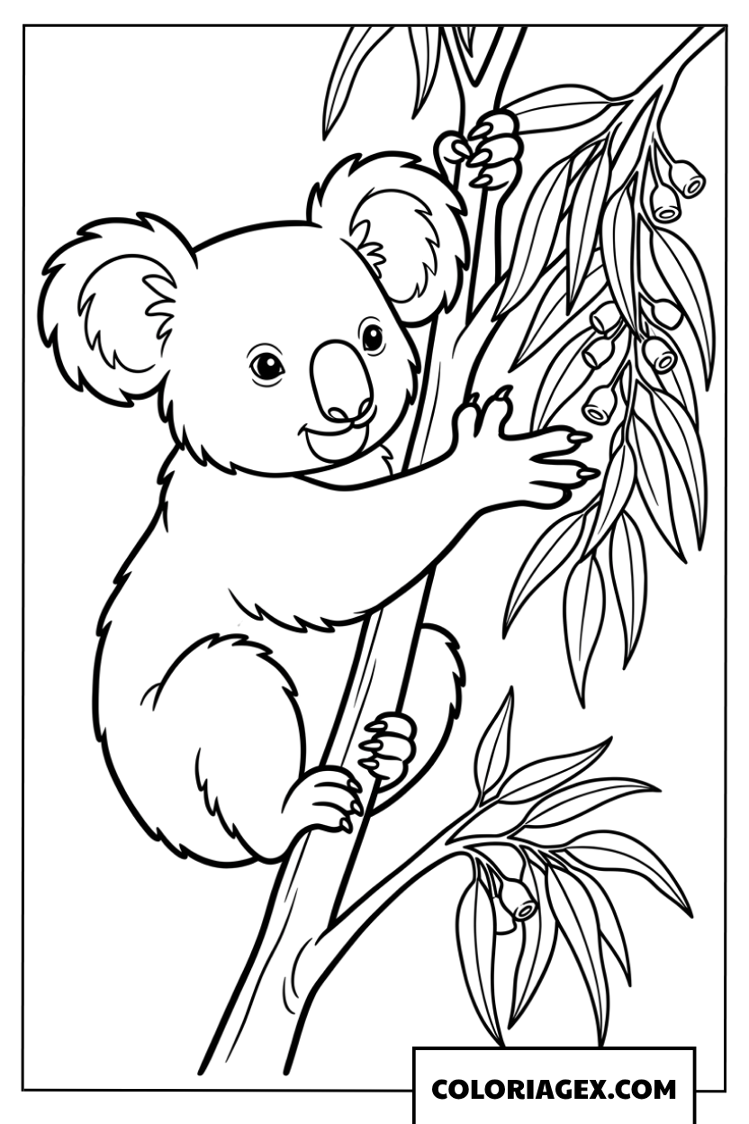 Coloriage de koala curieux attrapant des feuilles