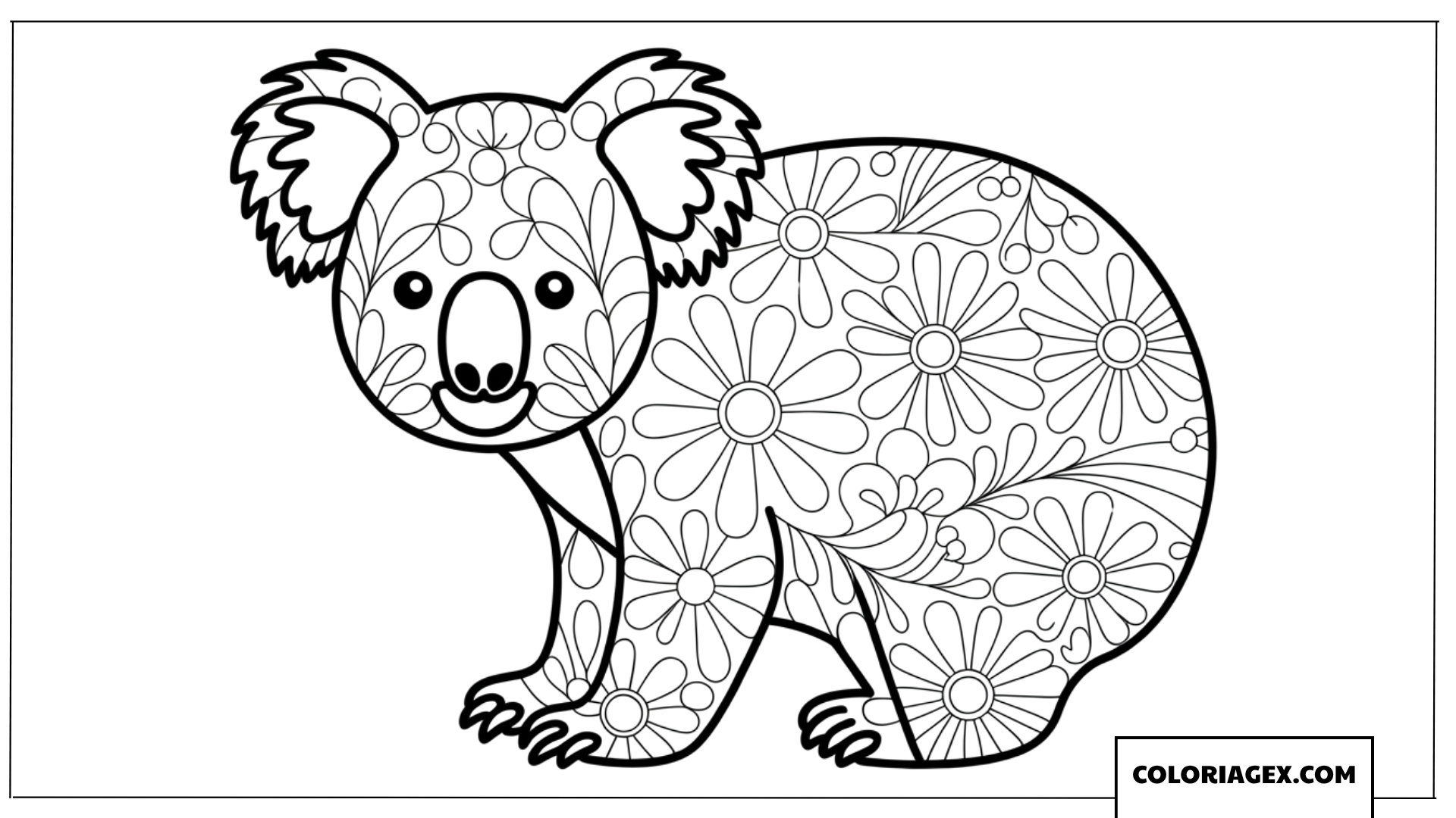 Coloriage de koala magnifique rempli de jolies fleurs